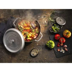 Staub Gietijzeren Braadpan 28 Cm / 6,75 L, Rond, Grafietgrijs -Kook Warm Verkoopwinkel 000008451