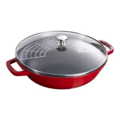 Staub Wok Met Glazen Deksel 30 Cm, Kersenrood