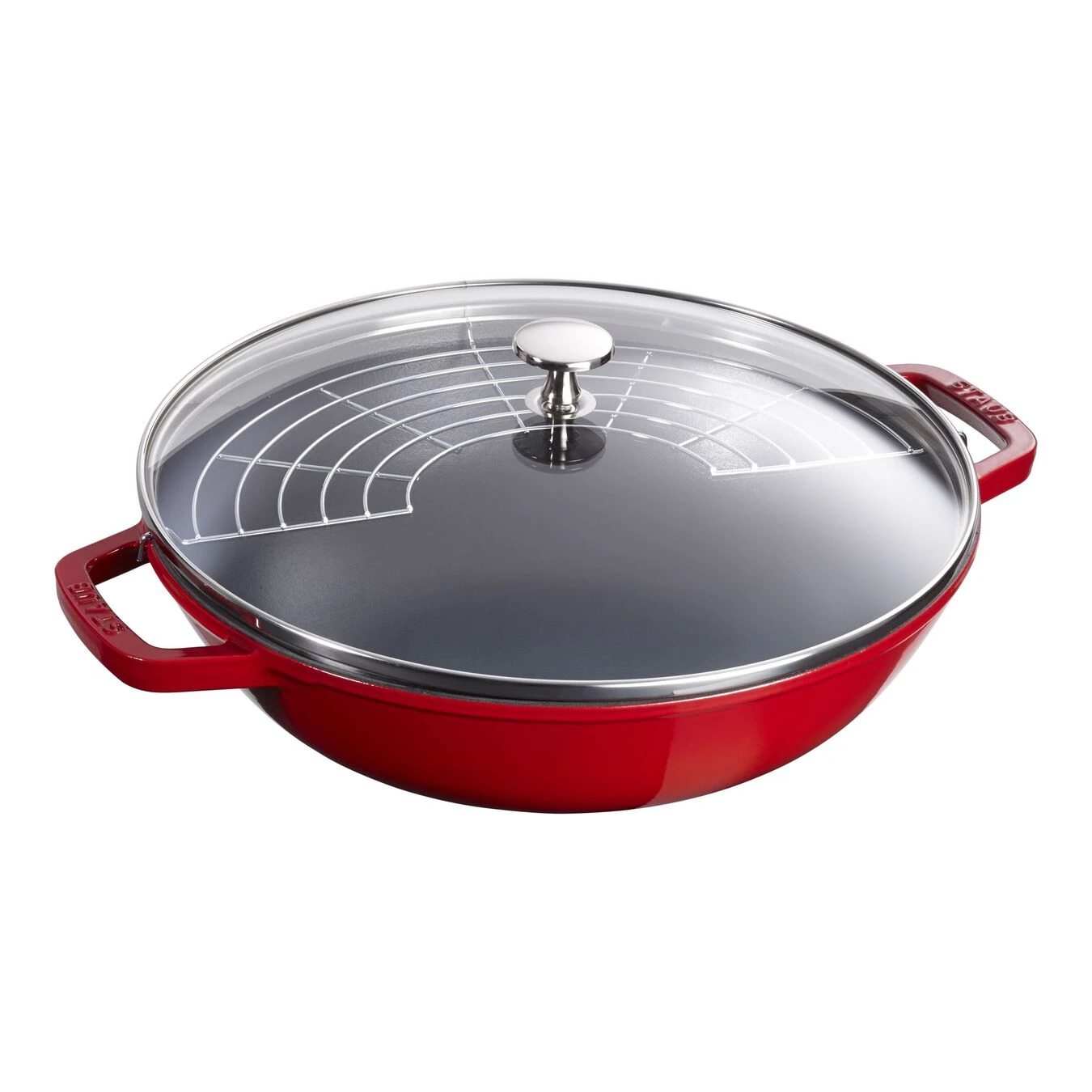 Staub Wok Met Glazen Deksel 30 Cm, Kersenrood 3 Staub Wok Met Glazen Deksel 30 Cm, Kersenrood